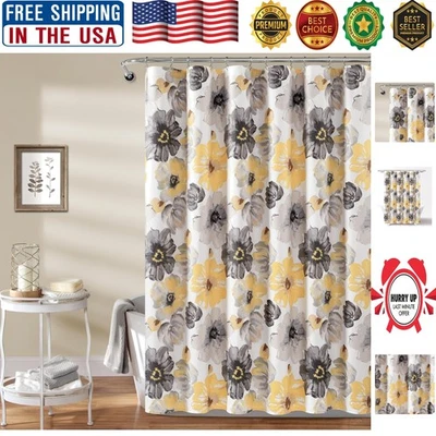Charming Yellow & Gray Floral Shower Curtain - 72" x 72" for Bathroom Decor - Image 1 of 4