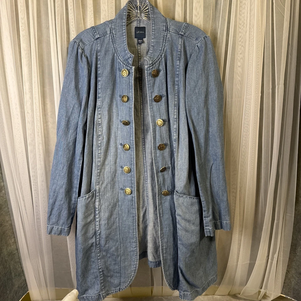 Jaqueta jeans J. Jill Petite grande feminina leve botão frontal - Imagem 1 de 4