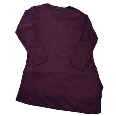 Vestido Suéter Eileen Fisher Mediano Lana Merino Tejido Cuello en V Asimétrico Púrpura Foto 1 de 4
