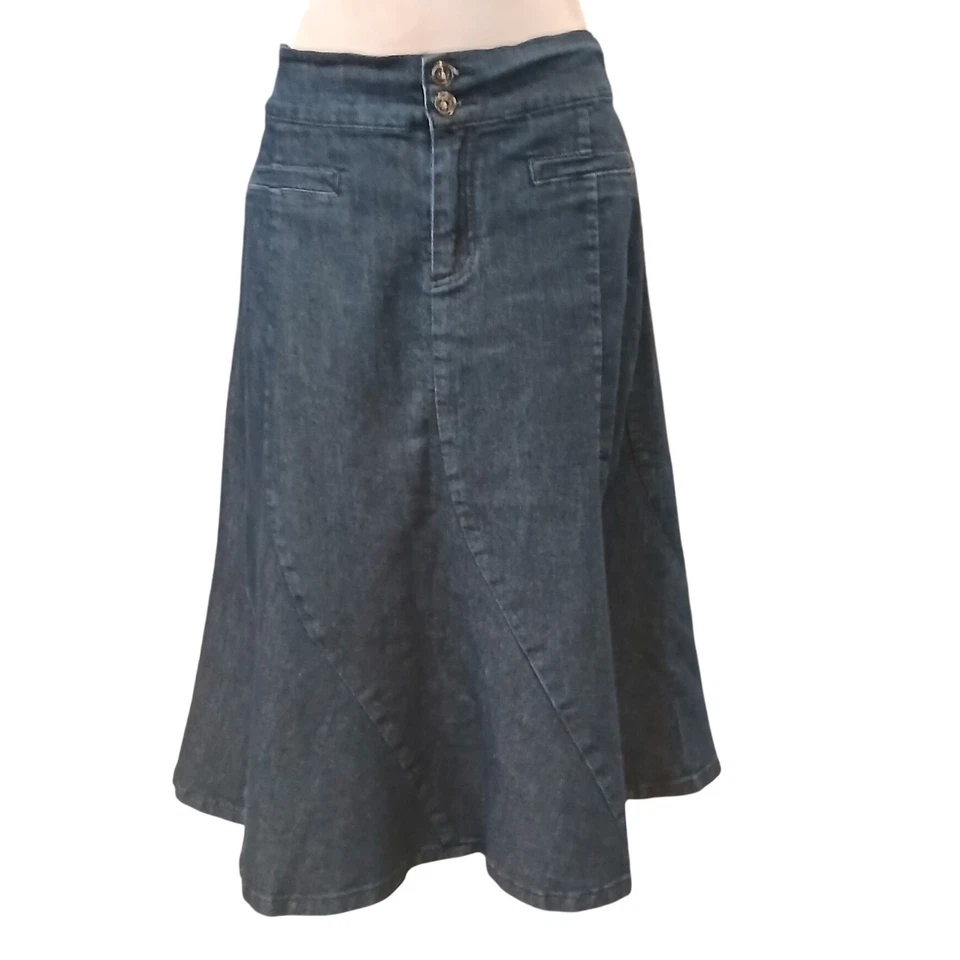 Catherines Womens Denim ALine Midi Skirt Dark Wash Size 16W Elastic Back - Image 1 of 4