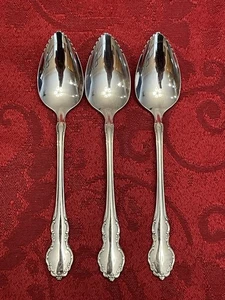 3 Oneida Community Cube Tennyson Serrated Grapefruit Spoons Stainless Flatware - Picture 1 of 10