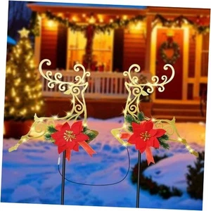 Christmas Solar Pathway Lights Outdoor Waterproof, Xmas Metal Elk Garden Stake  - Bild 1 von 7