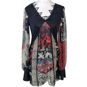 SAVE THE QUEEN short dress size S/M streatchy SILK boho long sleeved - Picture 1 of 9