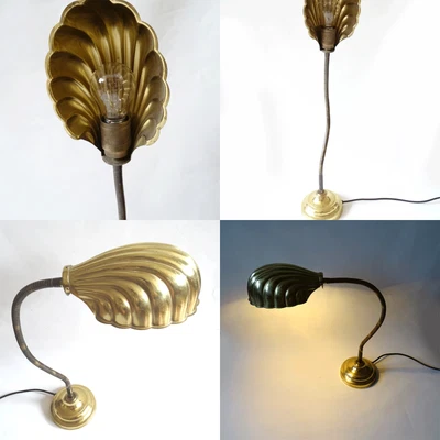 Schreibtisch-Lampe, Muschel-Schirm, Gold Messing, Schwanenhals, Art Deco um 1930 - Bild 1 von 4