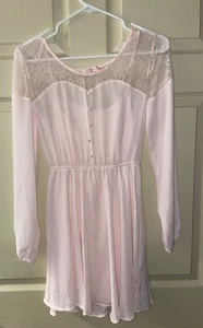 Womens Juniors Small CANDIE’s Blush Sheer Lace Dress Long Sleeve - Picture 1 of 5