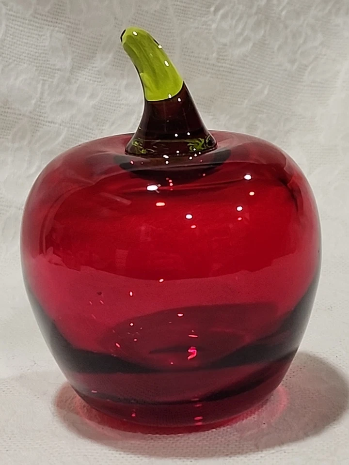 Viking Rainbow Glass Ruby Apple Paperweight - Image 1 of 4