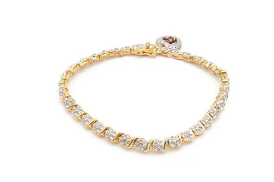 Ross Simons Gold Plated Sterling Silver 925 Diamond Ruby Bracelet 7.5" - Image 1 of 4