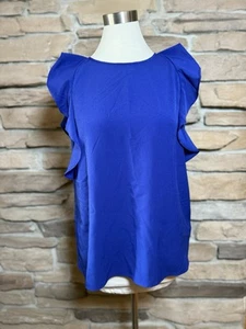 Juicy Couture Royal Blue sleeveless top with ruffles keyhole back sz Large - Picture 1 of 7
