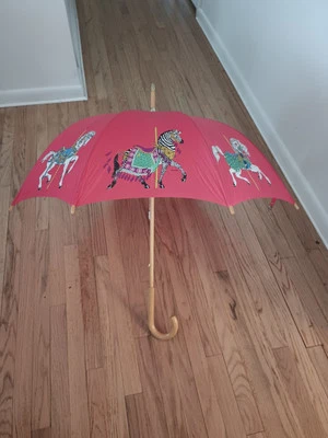 Carousel Umbrella Walking Stick Bentwood Handle 1988 By Whittlers Mother Brass  - Image 1 of 4