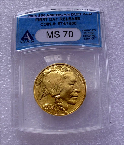 2006 USA $50 DOLLARS GOLD BUFFALO ANACS MS70 EAGLE 1 TR. OZ. FIRST DAY RELEASE Cover