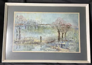 Original H Hanfling Oil Wash Painting Artist Picture Floods Water Framed Glazed - Picture 1 of 12