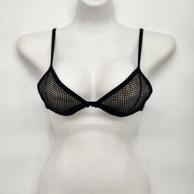 Top de bikini triángulo de malla forrada en blanco y negro XS Foto 1 de 4