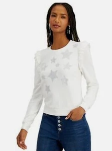 INC International Concepts White Sweatshirt Size Medium Stars Ruffles NWT - Picture 1 of 4