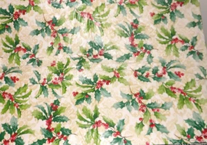 Vintage Vinyl Tischdecke Weihnachten Stechpalme Beere Rechteck 68" mal 52" Filzrücken - Bild 1 von 2