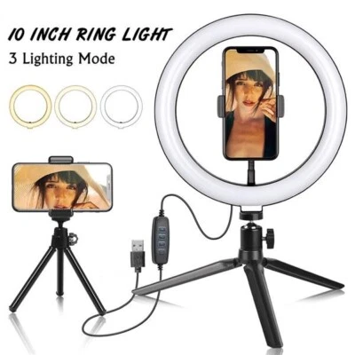 10 " Ring Light Camera Tripod Mini Camera Holder Slip Clip Set - Image 1 of 4