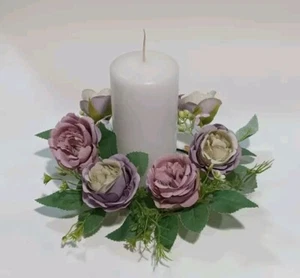 Lilac Rose Flower 8" Candle Ring 4" Opening Pillar Taper Home Wedding Decor 2261 - Picture 1 of 4