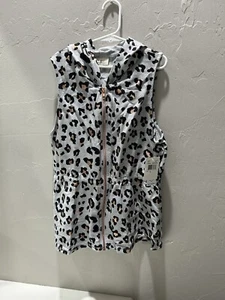 NWT Girls Self Esteem Grey Cheetah Sleeveless Zip Up Hooded Vest Size Large - Picture 1 of 6