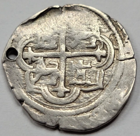 1570-1598 Mexico Cob 1 Real Phillip II EARLY ISSUE AU Details Holed Spanish D171 Cover