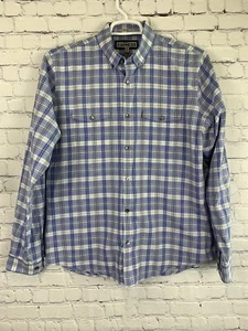 Camisa ajustada para hombre Express manga larga con botones talla L 16-16,5 azul a cuadros - Imagen 1 de 8