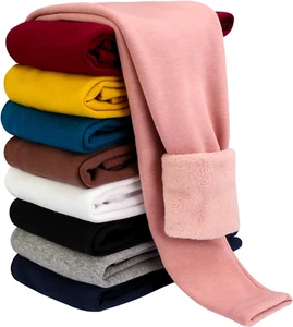 Girls Winter Leggings Fleece Lined Toddler Kids Basic Full Length Pants - Picture 1 of 12