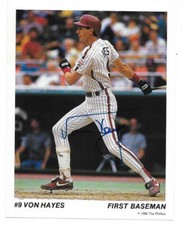 VON HAYES 1988 TASTYKAKE POSTCARD AUTOGRAPHED SIGNED PHILADELPHIA PHILLIES