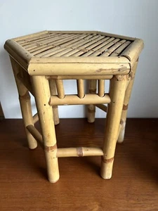 Bamboo Small stool-Side Table- Plant Stand Tiki Boho 15” 38cm High Vintage - Picture 1 of 18