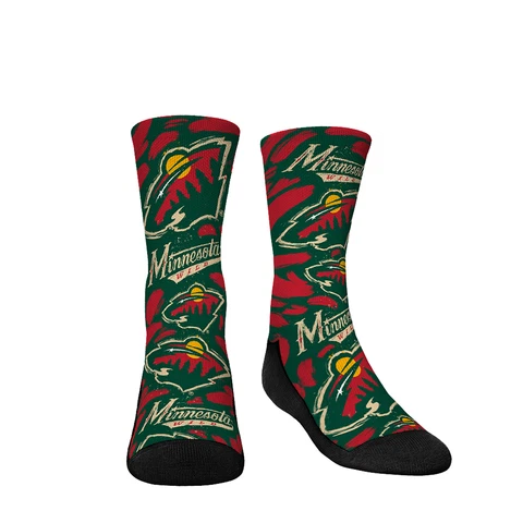 Youth Rock Em Socks Minnesota Wild Allover Logo & Paint Crew Socks Cover