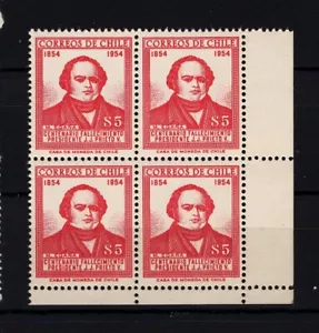 CHILE 1955 Mariano Egaña 5p red MNH block of 4 corner sheet - Picture 1 of 1