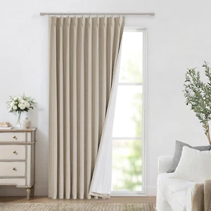 Sand Pinch Pleated Full Blackout Curtains Linen Blended Room Darkening Window Cu - Picture 1 of 8