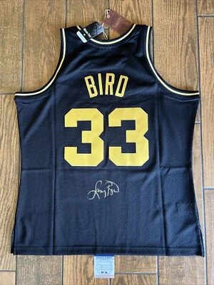 Larry Bird Celtics Signed Black Mitchell Ness Swingman Jersey PSA witnessed - Image 1 of 4