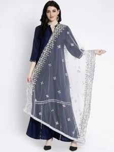 Women's Net Dupatta Gold Embroidered Ethnic Traditional Shawls Scarf Veli Hijab - Picture 1 of 4