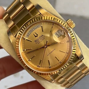 Rare Bulova President Super Seville Day Date Automatic Gold Vintage Men Watch - Picture 1 of 8