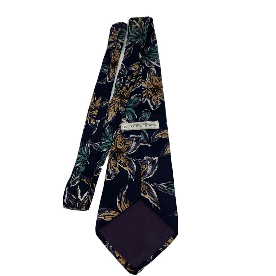 Corbata Monsieur Givenchy azul, verde, tostado, blanca floral de seda para hombre Foto 1 de 1