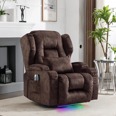 Recliner Chair Swivel Modern Single Reclining Sofa w/Massage and Ambient Light - Image 1 of 4