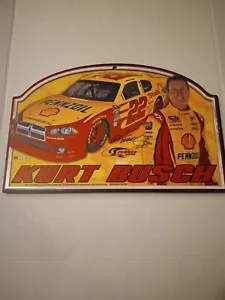 Kurt Busch Autographed NASCAR Pennzoil Wooden Sign - Picture 1 of 9