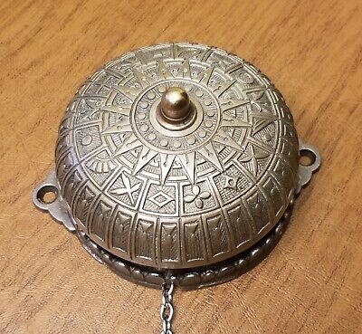 Antique Victorian Door Bell, Chain Pull, Nickel Plated Very Ornate Pat Date 1878 • 129$