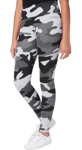 Justice Girls Leggings Black/Gray Camouflage Full Length Logo Size 7/8 - Picture 1 of 12