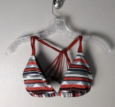 Top de bikini Body Glove naranja óxido negro a rayas espalda deportiva mediano Foto 1 de 3