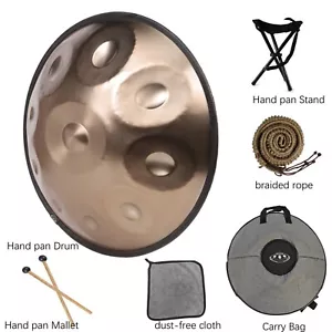 440Hz Gold 10Tönes Handpan Trommel in D-Moll mit Trommelstöcken und Tasche - Bild 1 von 8
