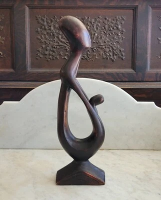 Escultura artística de madera tallada a mano abstracta moderna vintage de madre e hijo 14" Foto 1 de 4