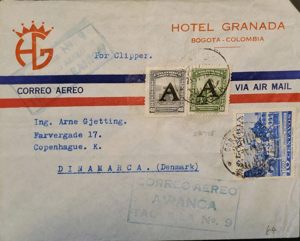 L) 1949 COLOMBIA, THE GOLDEN, 40C, GRAY, PRE-COLOMBIAN MONUMENT, 30C, GREEN, COL - Image 1 of 1