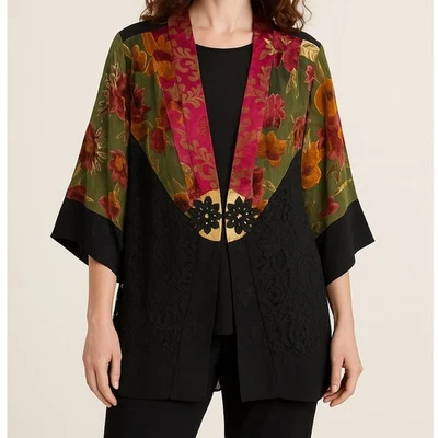 Spencer Alexis 1X Chaqueta Kimono Floral Terciopelo Encaje Bohemia Ecléctica Artística Foto 1 de 4