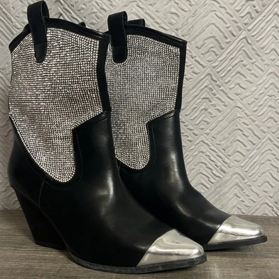 Ковбойские сапоги Cape Robbin Zephyr 7,5 со стразами черные серебристые на блочном каблуке вестерн - Изображение 1 из 4