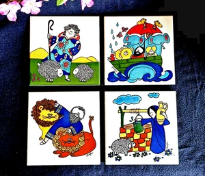 Biblische Figur Kunst Fliese Karakashian Bros Vintage (4er Set) - Bild 1 von 9