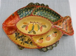 Italica ARS Italien handbemalt großes Fischtablett Platte Abschnitte 13"x19" - Bild 1 von 11