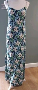 New NEW LOOK Green FLORAL Strappy LIGHTWEIGHT Long MAXI DRESS Side SPLITS 10 - Picture 1 of 6