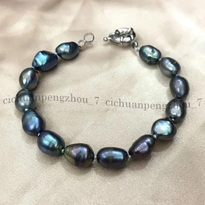 Genuine Natural Black Freshwater Cultured Baroque Pearl Bracelet 7.5'' 6-12mm - Picture 1 of 11