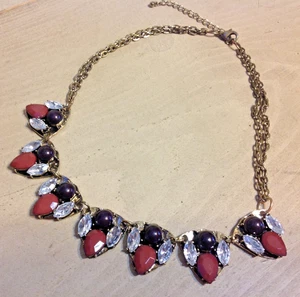 Disfraz Rosa Piedra Transparente Lágrima Doble Tono Dorado Cadena Collar 17"-20" - Imagen 1 de 5