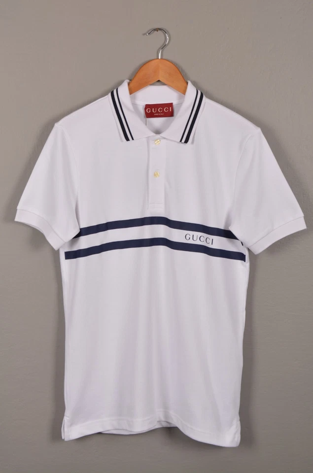 Polo Gucci Hombre Algodón Blanco XXL | Detalle Rayas Azul Marino | Hecho en Italia Foto 1 de 4