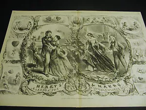 Howard CORAZONES Y MANOS Día de San Valentín Cupidos AMANTES 1863 Estampado Folio Grande - Imagen 1 de 12